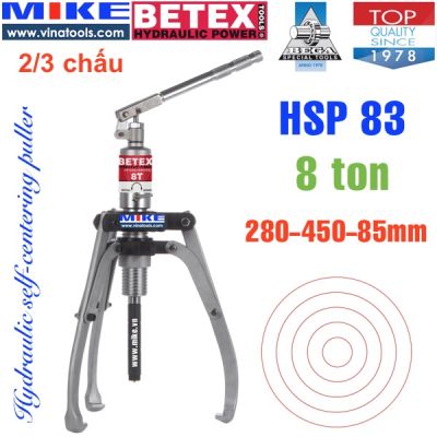 Cảo thủy lực 8 tấn BETEX HSP83, tự định tâm, độ mở max 450mm.